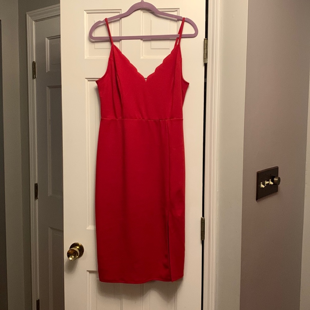 Red party dress.